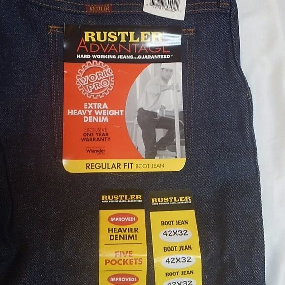 NWT Rustler Advantage Hard Working Extra Heavy Weight Denim Blue Jeans 42 X 32. - Picture 1 of 8